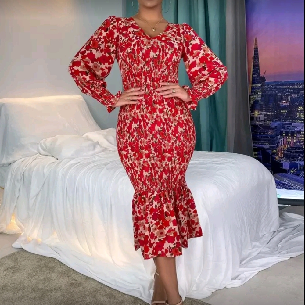Floral Red Dress